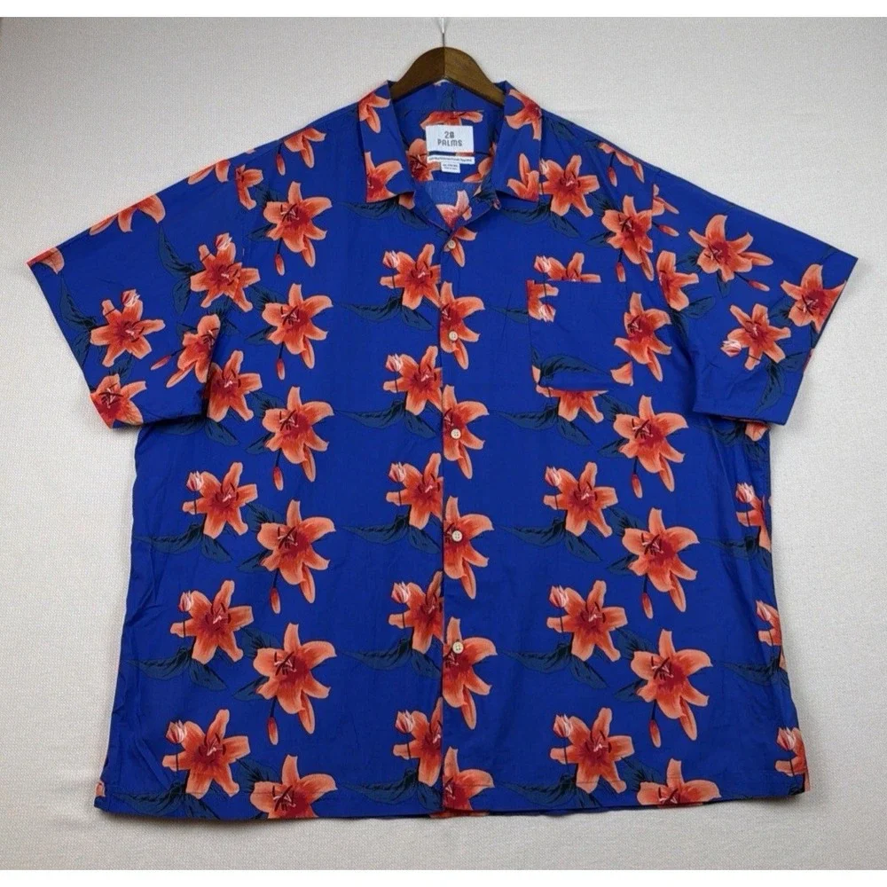 28 Palms Hawaiian Button Up Shirt Mens 3XL Blue Tropical Resort Casual Travel